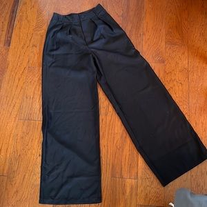 Shein Black High Waist Wide Leg Pleated Trouser Pants Business Casual XS 2